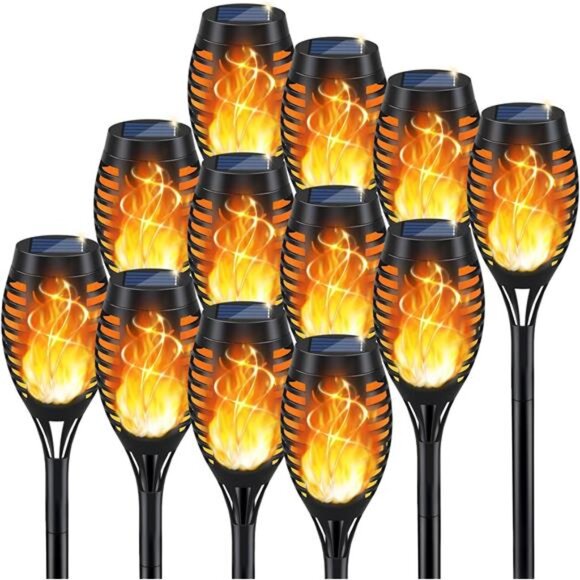 Solar Torch Light with Flickering Flame, 12Pack Solar Lights Outdoor - Picture 1 of 14